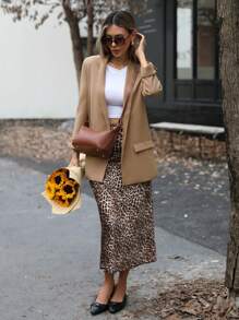 GENKIRA Casual Solid Shawl Collar Single Button Blazer  - Camel - View 5
