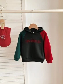 SHEIN Leap Crew Baby Boy Cute Letter Print Color Block Raglan Sleeve Sweatshirt, Autumn/Winter - Black - View 3