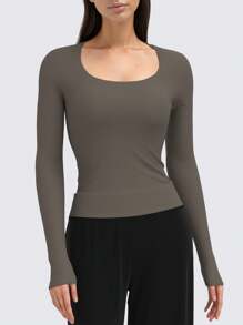 SHEIN BASICS 3 stuks/set dames casual effen kleur geribbelde ronde hals slim fit lange mouwen T-shirts