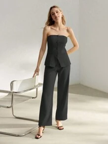 MOTF PREMIUM 纯色单排扣修身抹胸