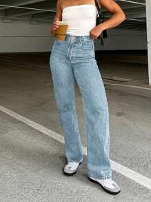 Versatile Minimalist Straight-Leg Jeans That Flatter Your Body Casual Spring - Light Wash - View 6