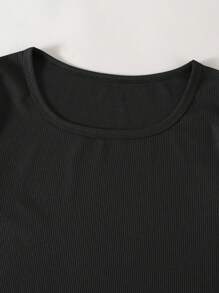 Set de 2 piezas para niñas adolescentes que incluye top de manga larga de punto básico y pantalones de mezclilla de pierna recta y ajuste relajado, para primavera/otoño
