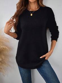 SHEIN LUNE Women's Casual Solid Color Crew Neck Thickened Sweatshirt, Autumn Winter