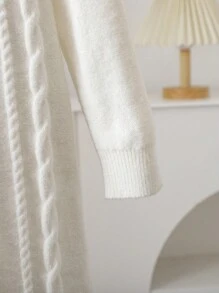 SHEIN 新生女婴可爱白色荷叶边长袖针织连体衣（带帽），秋冬 - 白色 - 查看 5