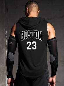 Gym Rark Boyfriend Style Men's Contrast Color Longhorn Letter Print Drawstring Hoodie Tank Top Compression Shirt Men - Black - View 2