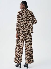 Chiquease 2pcs Women Leopard Print Shacket And Pants Set, Suitable For Autumn/Winter - Multicolor - View 2