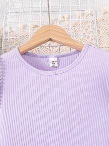 Sparklyn 2 件套 Tween Girl 雏菊花朵印花连体裤搭配紫色长袖 T 恤，度假休闲可爱装 - 紫丁香色 - 查看 3