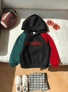 SHEIN Leap Crew Baby Boy Cute Letter Print Color Block Raglan Sleeve Sweatshirt, Autumn/Winter - Black - View 8