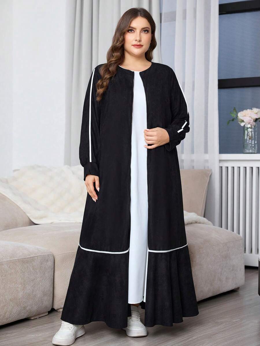 SHEIN Najma Front Zipper Color Block Trim Plus Size Arabian Dress