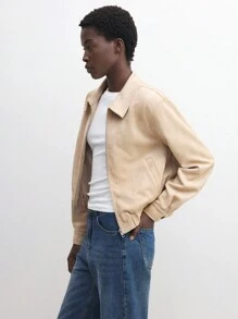 BizChic 女士棕色仿麂皮长袖夹克外套，适合感恩节、圣诞节、通勤 - 卡其色 - 查看 8