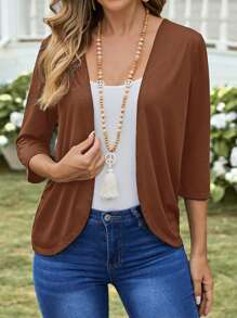 EMERY ROSE Women's Solid Color Casual Lightweight Cardigan In Fall/Winter - Brown - View 3