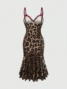 ROMWE Grunge Punk Vintage Y2K Gyaru Leopard Patchwork Ruffle Hem Cocktail Dress For Women, For New Year - Multicolor - View 2