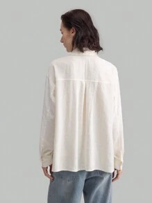 Ontre 领带细节褶皱新年法式袖口长袖衬衫，含 18% 亚麻，蝴蝶结，休闲日常装扮，白色可选，适合秋冬季女性 - 白色 - 查看 2