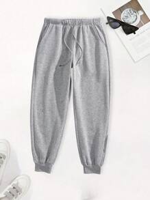3pcs Men Casual Solid Color Drawstring Waist Oblique Pocket Jogger Sweatpants