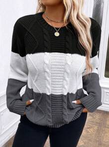 Áo len chui đầu dài tay cổ tròn màu trơn cỡ lớn, thường ngày, cho mùa đông - Nhiều màu - Xem 3