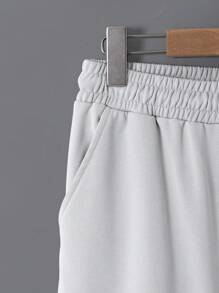 SHEIN Quần thể thao thường ngày màu trơn có dây rút cho bé trai tuổi teen - trắng - Xem 3