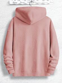 Manfinity Homme Loose Fit Men's Letter Patched Half-Zip Teddy Sweatshirt, Pink Hoodie Men, Pink Zip Up Hoodie Men, Men Pink Quarter Zip Hoodie - Pink - View 2