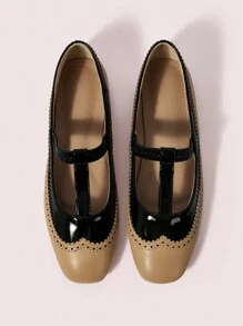 CUCCOO DOLLMOD Black Round Toe Crystal Mesh Bow Mary Jane Flat Women Shoes Spring Shoes Spring Break Easter - Khaki - View 5