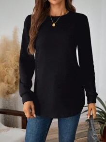 SHEIN LUNE Women's Casual Solid Color Crew Neck Thickened Sweatshirt, Autumn Winter