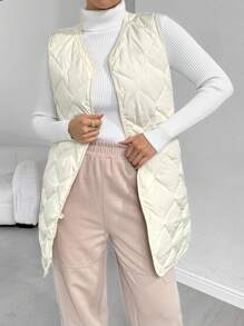 SHEIN Essnce Women's Ultralight Down Feather Coat, Collarless Portable Jacket, Winter Padded Jacket, 15°C