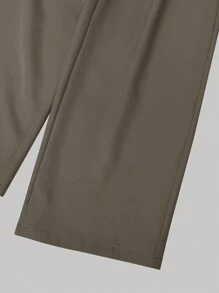 SHEIN Clasi Quần cạp cao đơn giản, giản dị, cài nút phía trước cho nữ kèm thắt lưng - xanh quân đội - Xem 5