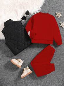 SHEIN 2pcs Young Girl Simple Bear Decorated Sweatshirt Set, Warm For Fall & Winter