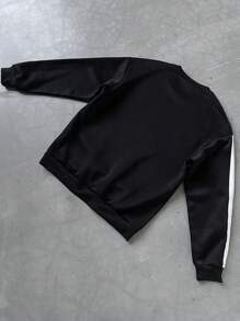 Manfinity EMRG Men Casual Letter & Star Print Contrast Side Drop Shoulder Loose Fit Sweatshirt, Spring & Autumn Going Out Crew Neck Long Sleeve Graphic Casual Color Block Sweatshirt, For Friends, Husband, Boyfriend Gifts