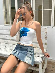 SHEIN EZwear Women's Floral Print Ruched Bandeau Backless Camisole Top