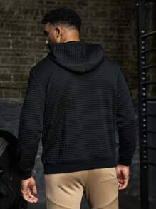 Gym Rark Plus Size Men's Solid Textured Drawstring Hooded Sweatshirt - Black - View 2