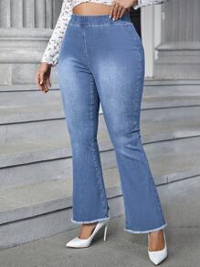 EMERY ROSE 大码休闲简约磨边牛仔裤 - 淺色水洗藍 - 查看 3