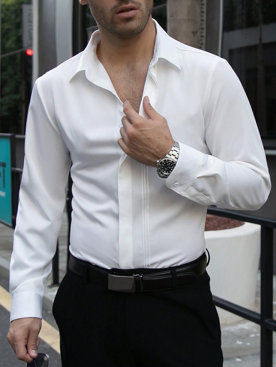 Manfinity Mode Men's Long Sleeve Casual Business Wedding Shirt for Sale