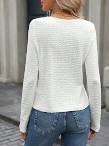 SHEIN LUNE Camiseta de manga larga con textura y cordones para mujer, ropa de exterior informal