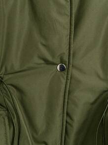 Flirla Abrigo acolchado casual de talla grande con cuello vuelto, bolsillo delantero, cierre con botones y cintura ceñida, color verde militar - Verde militar - Ver 4