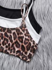 SHEIN Tween Girls 3pcs/Set Leopard Pattern Simple Solid Comfortable & Skin-Friendly Childrenswear Underwear Set