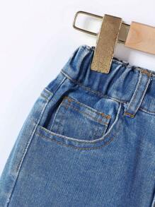 2pcs/Set Young Boys Stylish Hooded Sweatshirt & Distressed Jeans Pants Set - Light Wash - View 5