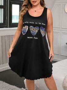 大码心形渐变豹纹印花标语睡衣 - 彩色 - 查看 5