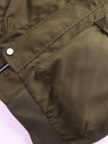 Manfinity Homme 男士休闲棒球夹克，带字母印花和拉链设计，秋季 - 棕色 - 查看 4