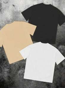 SHEIN 青少年男孩 3 件套酷炫服饰、趣味肖像和唇印图案休闲圆领短袖 T 恤，棉混纺，适合夏季 - 彩色 - 查看 5