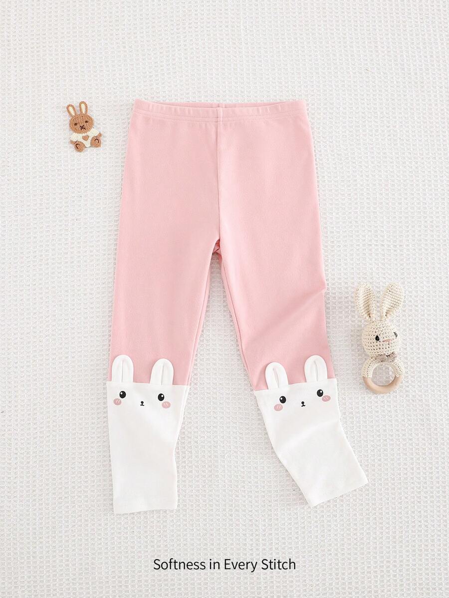 Cozy Pixies Quần legging họa tiết thỏ hoạt hình dễ thương cho bé gái cạp chun nhiều màu - Hồng - Xem 1