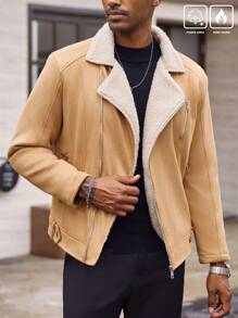 Manfinity LEGND 男式保暖内衬仿麂皮拉链夹克保暖翻领毛绒外套