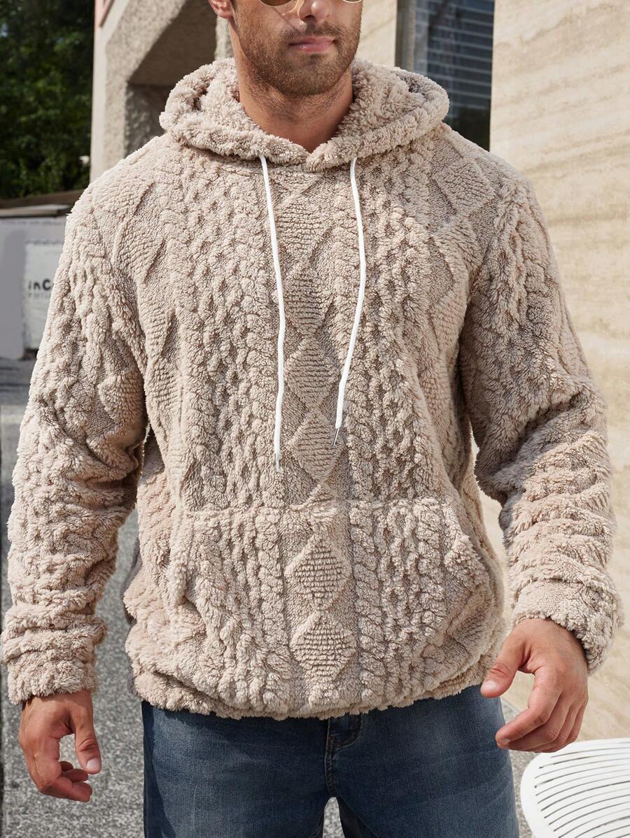 Manfinity Homme Áo hoodie dài tay màu trơn cỡ lớn cho nam có túi, trang phục thường ngày khi đi chơi, áo hoodie lông cừu Sherpa, quà tặng cho bạn bè, chồng, bạn trai - Lạc đà - Xem 1