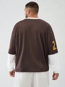 Manfinity VCAY Plus Size Men's Loose Fit Round Neck Letter & Numeral Print Long Sleeve Mock Neck Hoodie Sweatshirt, For Fall Winter - Multicolor - View 3