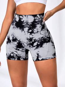 4pcs Women Batik Yoga Shorts, High Waist Butt Lifting, Sports Gym Workout ShortsWomen Sweat Short, Gym Short, Biker Short
