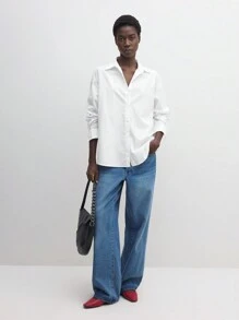 BizChic Blusa Casual Feminina de Manga Longa em Algodão Branca, Elegante para Ir ao Trabalho, Ação de Graças, Natal - Branco - Visão 4