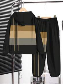 SHEIN Vintage kariertes Patchwork Design lässige Loose Fit Kapuzenpullover Set, geeignet für Teenager Jungen im Herbst/Winter