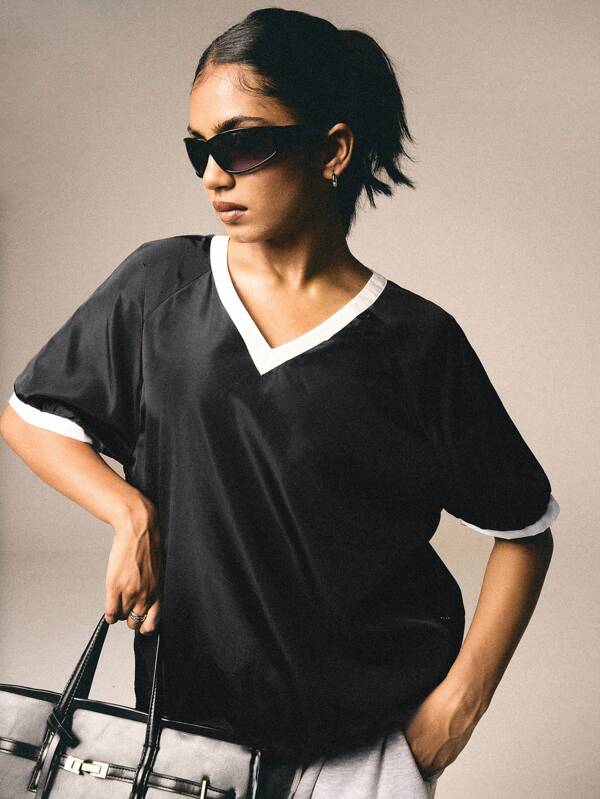 Athîral Women Casual Versatile Colorblock Short Sleeve T-Shirt