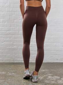 Musera Sport Ribbed Waist Contour Leggings Gym Fitness - Chocolate Brown - View 4