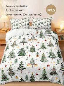 Bộ đồ giường Giáng sinh Bộ chăn ga gối Giáng sinh Bộ chăn ga gối in hình cây thông Noel 3 món Trang trí phòng Giáng sinh Vỏ chăn bông Vỏ chăn sợi nhỏ mềm mại cho bé trai bé gái 2 vỏ gối Không có chăn bông - Nhiều màu - Xem 1