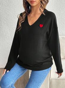 SHEIN Maternity Heart Applique Long Sleeve Sweater, Autumn & Winter