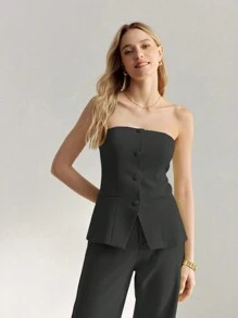 MOTF PREMIUM 纯色单排扣修身抹胸